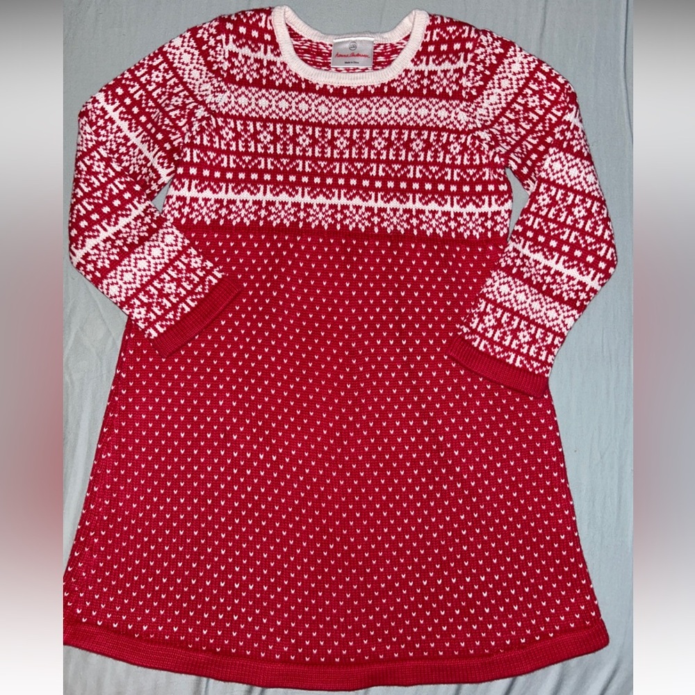 Red and White Nordic Knit Sweater Dress